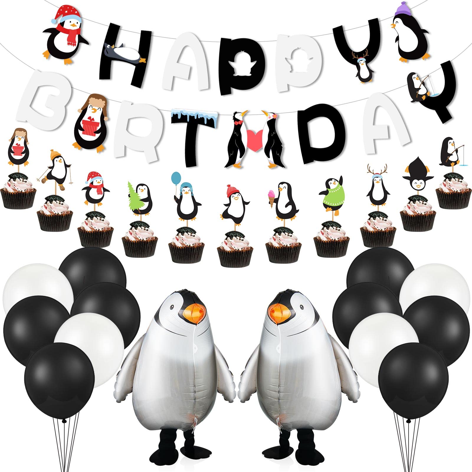 Amazon.com: Aoriher 48 Pcs Penguin Birthday Decorations Banner
